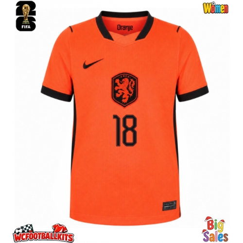 Netherlands Donyell Malen #18 Replica Home Stadium Shirt for Women World Cup 2026 Short Sleeve